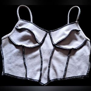 Brooklyn Karma Stitched Ribbed Crop Top Beige Ajustable Straps Women's Medium